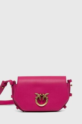 Usnjena torbica Pinko vijolična barva - roza. Majhna torbica iz kolekcije Pinko. Model na zapenjanje