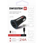 SWISSTEN CL adapter 2,4 A Power 2× USB + kabel USB-C 20110908