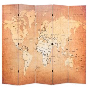VidaXL Zložljiv paravan 200x180 cm zemljevid sveta rumen