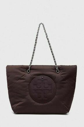 Torbica Tory Burch rjava barva - rjava. Velika nakupovalna torbica iz kolekcije Tory Burch. Model na zapenjanje