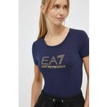 Kratka majica EA7 Emporio Armani ženski, mornarsko modra barva - mornarsko modra. Kratka majica iz kolekcije EA7 Emporio Armani, izdelana iz elastične pletenine. Model iz mehke in na otip prijetne tkanine.