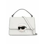 Usnjena torbica Karl Lagerfeld bela barva - bela. Majhna torbica iz kolekcije Karl Lagerfeld. Model na zapenjanje, izdelan iz naravnega usnja.