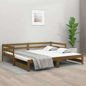 Shumee Izvlečna dnevna postelja med. rjava 2x(80x200)cm trdna borovina