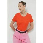 Kratka majica Desigual ženski, oranžna barva - oranžna. Kratka majica iz kolekcije Desigual, izdelana iz rebraste pletenine. Model iz izjemno udobne tkanine z visoko vsebnostjo bombaža.