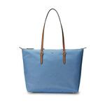 Torbica Lauren Ralph Lauren - modra. Velika torbica iz kolekcije Lauren Ralph Lauren. Model na zapenjanje, izdelan iz kombinacije tekstilnega materiala in ekološkega usnja.