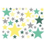 Komplet 50 stenskih nalepk Ambiance Stars Green and Yellow
