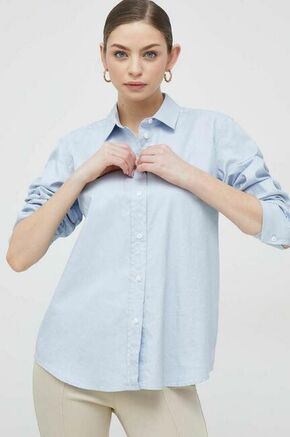 Bombažna srajca Tommy Hilfiger ženska - modra. Srajca iz kolekcije Tommy Hilfiger. Model izdelan iz bombažne tkanine.