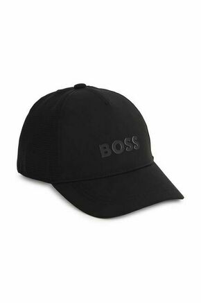 Otroška baseball kapa BOSS črna barva - črna. Otroški kapa s šiltom vrste baseball iz kolekcije BOSS. Model izdelan iz enobarvne tkanine z vstavki.
