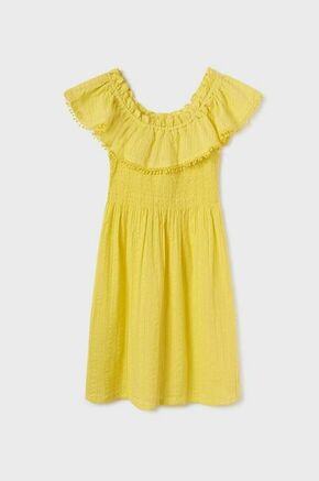 Otroška bombažna obleka Mayoral rumena barva - rumena. Otroška Lahkotna obleka iz kolekcije Mayoral. Nabran model izdelan iz enobarvne tkanine.