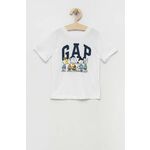 Otroška kratka majica GAP bela barva - bela. Otroške kratka majica iz kolekcije GAP, izdelana iz tanke, elastične pletenine. Model iz izjemno udobne tkanine z visoko vsebnostjo bombaža.