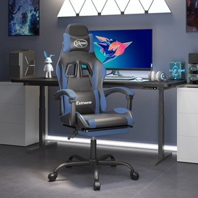 VidaXL Vrtljiv gaming stol z oporo za noge črno in modro umetno usnje
