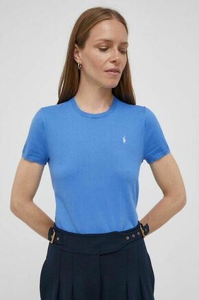 Kratka majica Polo Ralph Lauren ženski - modra. Kratka majica iz kolekcije Polo Ralph Lauren. Model izdelan iz elastične pletenine.