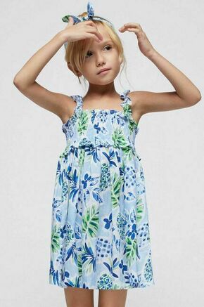 Otroška bombažna obleka Mayoral - modra. Otroški obleka iz kolekcije Mayoral. Nabran model