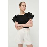 Kratka majica Liu Jo ženski, črna barva - črna. Kratka majica iz kolekcije Liu Jo. Model izdelan iz enobarvne pletenine. Visokokakovosten, udoben material.