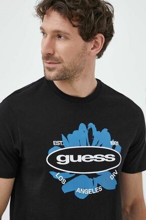 Bombažna kratka majica Guess črna barva - črna. Lahkotna kratka majica iz kolekcije Guess. Model izdelan iz tanke
