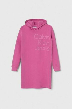 Otroška bombažna obleka Calvin Klein Jeans roza barva - roza. Obleka iz kolekcije Calvin Klein Jeans. Model izdelan iz materiala s potiskom. Model iz izjemno udobne bombažne tkanine.