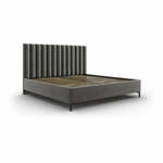 Siva oblazinjena zakonska postelja s prostorom za shranjevanje z letvenim dnom 140x200 cm Casey – Mazzini Beds