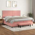 Box spring postelja z vzmetnico roza 200x200 cm žamet - vidaXL - roza - 97,24 - 200 x 200 cm - vidaXL