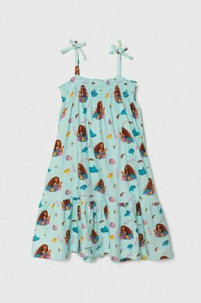 Otroška bombažna obleka zippy x Disney turkizna barva - turkizna. Otroška obleka iz kolekcije zippy. Model izdelan iz vzorčaste pletenine. Model iz izjemno udobne bombažne tkanine.