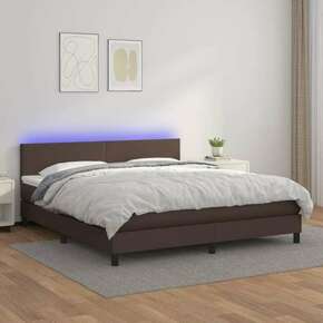 Vidaxl Box spring postelja vzmetnico LED rjava 180x200 cm umetno usnje