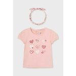 Majica za dojenčka Mayoral roza barva - roza. Majica za dojenčka iz kolekcije Mayoral. Model izdelan iz pletenine s potiskom. Modelu je priložen naglavni trak.