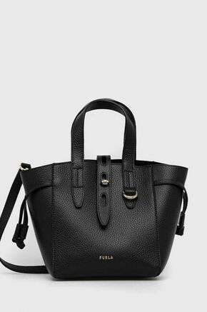 Usnjena torbica Furla črna barva - črna. Srednje velika torbica iz kolekcije Furla. Model na zapenjanje