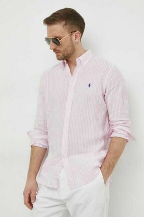 Lanena srajca Polo Ralph Lauren roza barva - roza. Srajca iz kolekcije Polo Ralph Lauren