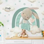 Stenska nalepka za otroško sobo - Zajčki z mavrico