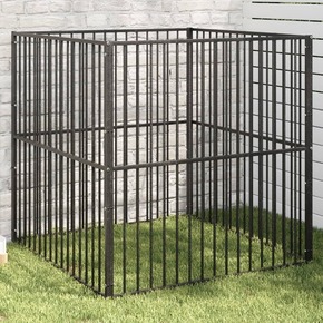 Vidaxl Pasja ograda 4 paneli črno pocinkano jeklo