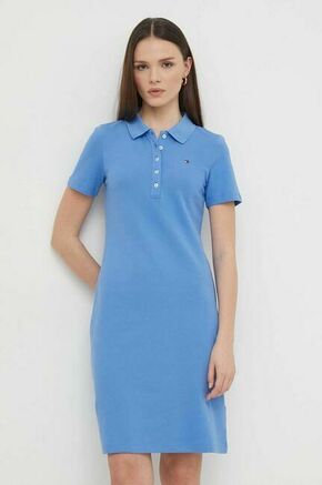 Obleka Tommy Hilfiger - modra. Obleka iz kolekcije Tommy Hilfiger. Model izdelan iz tanke