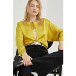 Bluza American Vintage ženska, rumena barva - rumena. Bluza iz kolekcije American Vintage. Model izdelan iz enobarvne tkanine. Ima izrez na vrvico.