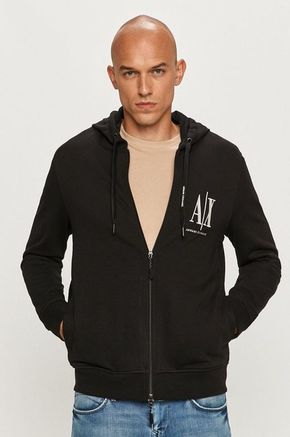 Armani Exchange pulover - črna. Pulover s kapuco iz kolekcije Armani Exchange. Model z zadrgo