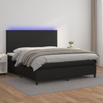 shumee Box spring postelja z vzmetnico LED črna 160x200 cm um. usnje