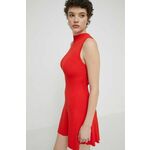 Obleka Desigual TURNER rdeča barva, 24SWVF08 - rdeča. Obleka iz kolekcije Desigual. Model izdelan iz rebraste pletenine. Model iz raztegljive tkanine, ki poudari in oblikuje silhueto.