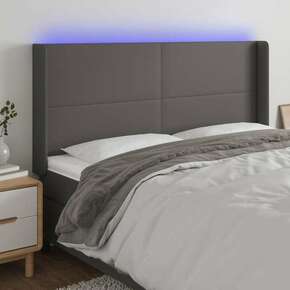Vidaxl LED posteljno vzglavje sivo 203x16x118/128 cm umetno usnje