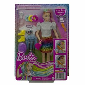 Mattel Barbie Leopardia z mavričnimi lasmi in dodatki