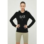 Bluza EA7 Emporio Armani ženska, črna barva, - črna. Mikica s kapuco iz kolekcije EA7 Emporio Armani. Model izdelan iz pletenine s potiskom.