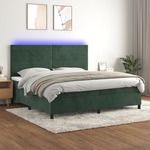 Box spring postelja z vzmetnico LED tem. zelena 200x200cm žamet - vidaXL - Zelena - 93,68 - 200 x 200 cm - vidaXL
