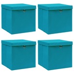 vidaXL Škatle za shranjevanje s pokrovi 4 kosi modre 32x32x32 cm blago