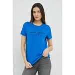 Bombažna kratka majica Tommy Hilfiger - modra. Lahkotna kratka majica iz kolekcije Tommy Hilfiger. Model izdelan iz tanke, elastične pletenine.