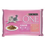 Purina ONE Junior mini vrečke za mačke, mini fileji z lososom in korenjem v soku, 48 x 85 g