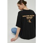 Kratka majica Calvin Klein Jeans ženski, črna barva - črna. Kratka majica iz kolekcije Calvin Klein Jeans, izdelana iz elastične pletenine. Model iz mehke in zračne tkanine je idealen za toplejše letne čase.