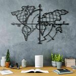 WORLD MAP COMPASS - BLACK WALLXPERT