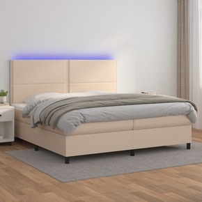 Box spring postelja vzmetnico LED kapučino 200x200 cm um. usnje - vidaXL - Rjava - 93
