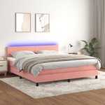 vidaXL Box spring postelja z vzmetnico LED roza 160x200 cm žamet