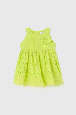 Otroška bombažna obleka Mayoral zelena barva - zelena. Otroška Obleka iz kolekcije Mayoral. Nabran model izdelan iz enobarvne tkanine.