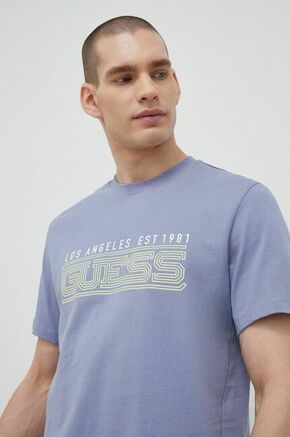 Bombažna kratka majica Guess siva barva - siva. Kratka majica iz kolekcije Guess. Model izdelan iz pletenine z nalepko. Izjemno udoben material