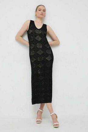 Obleka Twinset črna barva - črna. Obleka iz kolekcije Twinset. Model izdelan iz mrežaste pletenine. Zaradi vsebnosti poliestra je tkanina bolj odporna na gubanje.