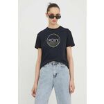 Bombažna kratka majica Roxy ženski, črna barva - črna. Ohlapna kratka majica iz kolekcije Roxy, izdelana iz tanke, elastične pletenine. Model iz zračne bombažne tkanine.