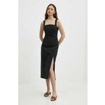 Lanena obleka Sisley črna barva - črna. Obleka iz kolekcije Sisley. Model izdelan iz enobarvne tkanine. Model iz zračne tkanine z visoko vsebnostjo lanu.